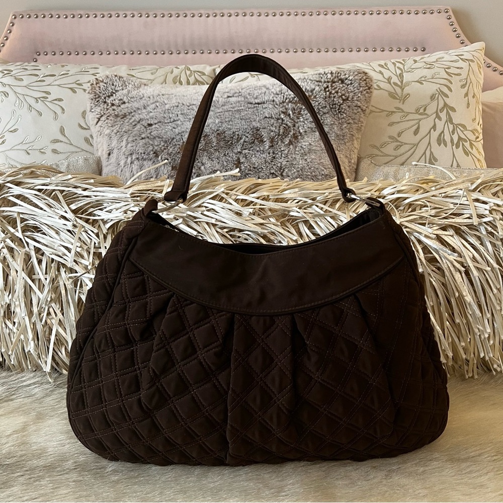 VERA BRADLEY Espresso Brown Slim Hobo Shoulder Bag 1 Handle Quilted Zipper Top